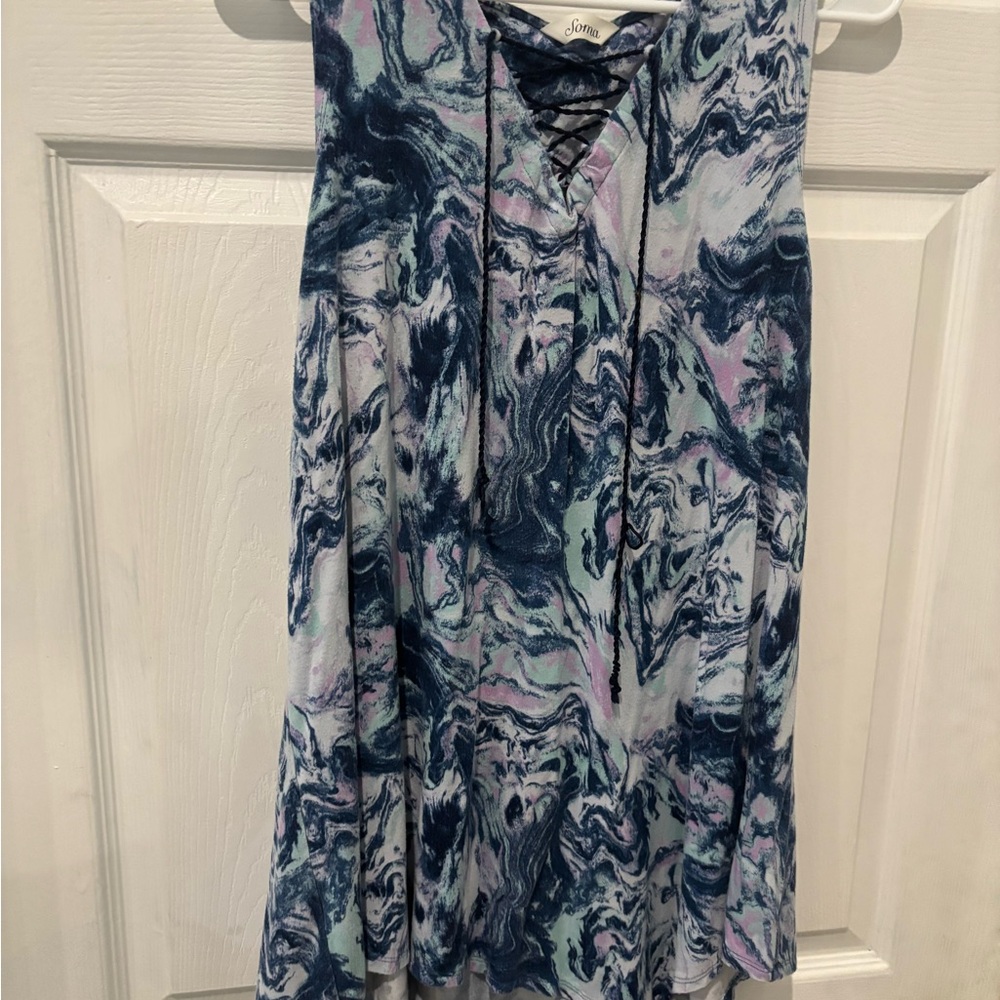 Soma Blue and Purple Marble Print Top